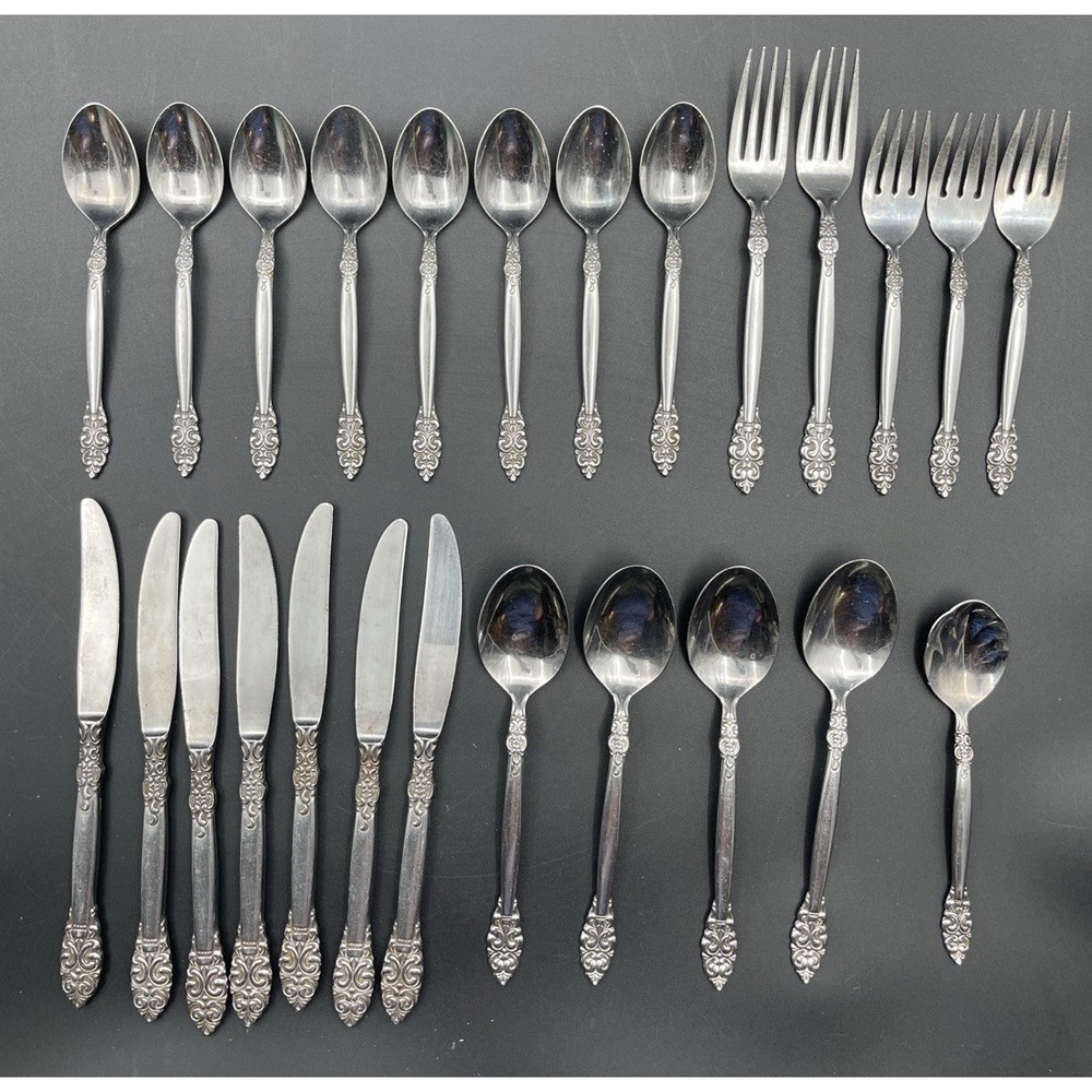 Vintage Stainless Steel Japan Flatware Lot 25 Pc Spanish Crown Style Forks